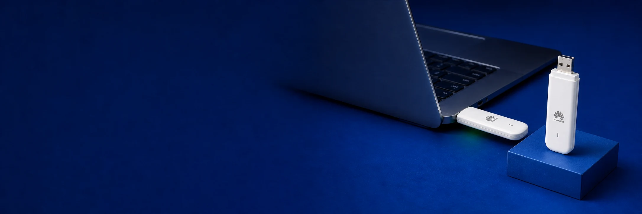 Two USB internet wingles shown beside an unbranded laptop